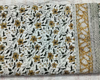 Hand Block Printed Kantha Quilt: Floral Cotton Bedspread (108x90 Inches)