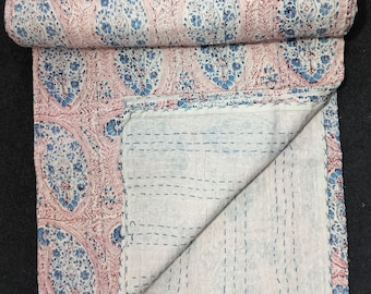 Handblock Kantha Quilt: Indische Baumwolle Tagesdecke, Boho Decke