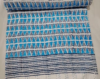 Edredón Kantha indio hecho a mano: manta de algodón estampada a mano (274 x 228 cm)