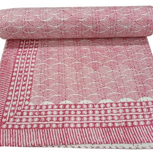 Hand Block Print Kantha Throw King Queen Size Soft Cotton Quilt Kantha Quilt Light Weight Handmade Kantha Quilt, Sizes