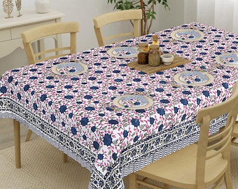 Mantel de algodón estampado en bloque hecho a mano: mantelería india floral