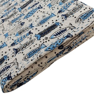 kantha quilt Fish Print handmade kantha quilt bedspread indian block print kantha blanket throw
