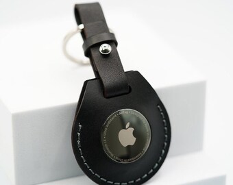 Handmade Leather AirTag Case - Black & Grey