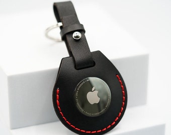 Handmade Leather AirTag Case - Black & Red