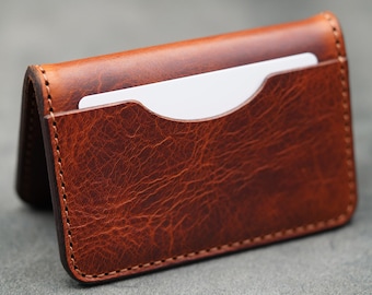 Handmade 3P Bi-Fold Leather Cardholder Wallet - Cognac