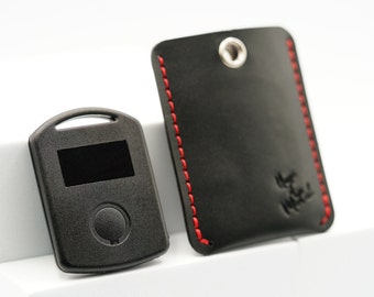 Car Alarm / Tag / Tracker Fob - Case / Pouch / Holder - Black / Red Stitch