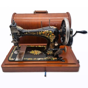 Singer 28 Antique (1894) Hand Crank Sewing Machine Rare - Painted Dog Rose - Vintage Sewing Machine - Original with Case and Accessories