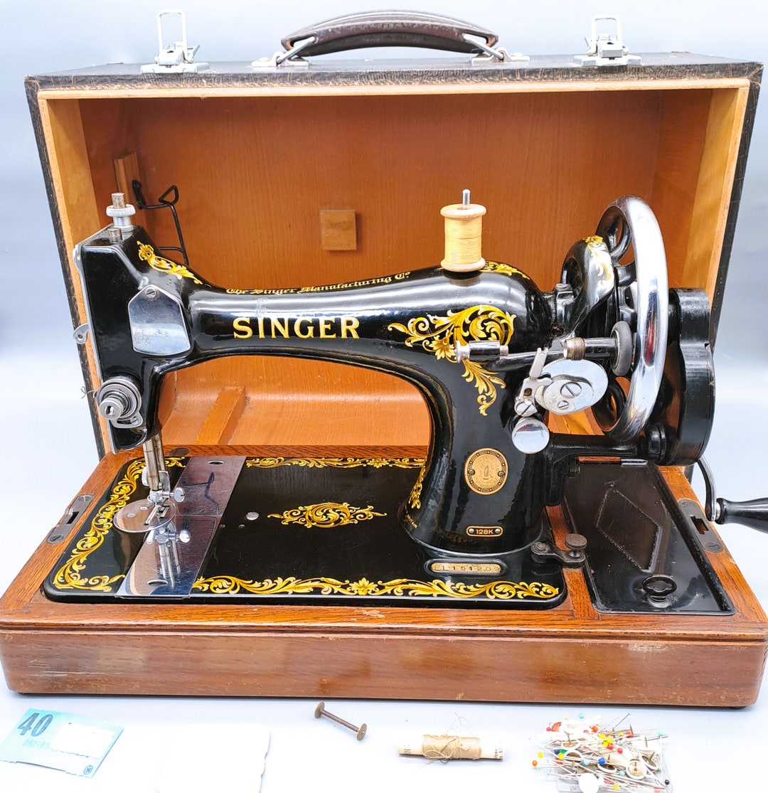 Singer Brand Handcranked Sewing Machine From 1956 With Wooden Suitcase