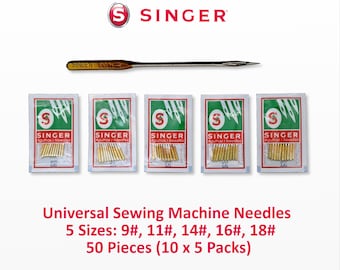 50x Singer Brand Universal Needles 5 Different Types for Sewing All Kind of Fabric