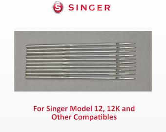 May include: A package of Singer sewing machine needles. The needles are silver-colored and arranged in a row. The Singer logo is at the top, and the text "For Singer Model 12, 12K and Other Compatibles" is at the bottom.