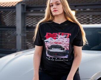 T Shirt Car Anime Nissan GTR Drift Cherry Blossom