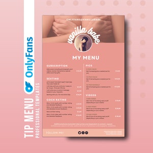 Onlyfans Editable Tip Menu Template for Fansly, Niteflirt, Adult