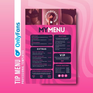 Editable Onlyfans Tip Menu Template | For Fansly, Niteflirt, Adult Contents, Cam Girls, nsfw | Easy Edit in Canva | Instant Download