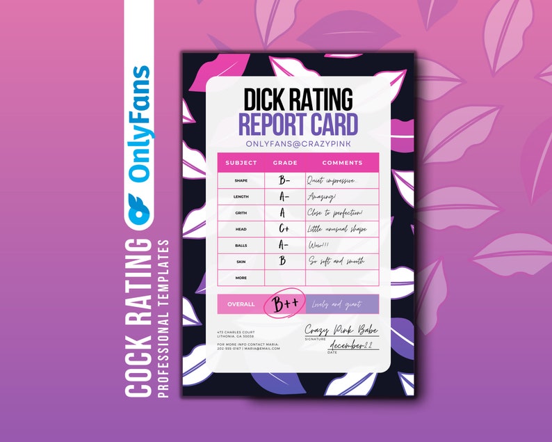 Editable Onlyfans Dick Rating Report Card Template for Fansly