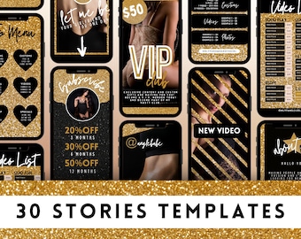OnlyFans Gold Glitter and Black 30 Stories Templates | Graphics for OnlyFans | Instant Download | Editable in Canva | 1080x1920