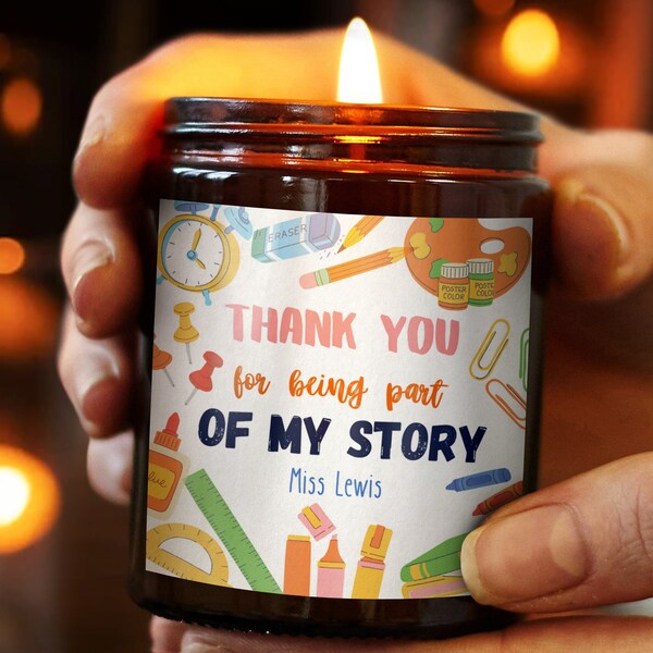 Thank You For being Part of My Story Personalised Teacher's Gift Candle With Name - From Student - Nursery Appreciation Gift - End of term