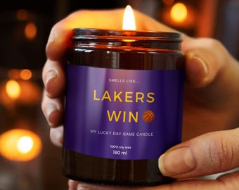 Lakers Win Candle Gift - Lucky Game Day Candle For Los Angeles Lakers Team Fan - NBA Sport Gift For Friend, Girlfriend, Boyfriend