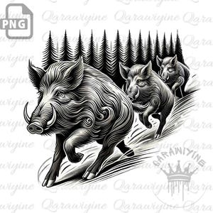 Wild Boar Drawing: Hunting PNG, Wildlife Art (Digital Download)