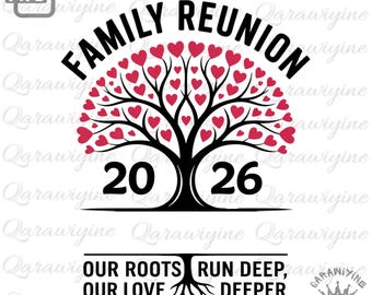 Design PNG per la riunione di famiglia 2026: albero dalle radici profonde (download digitale)