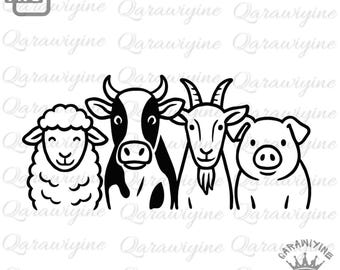 Clipart animaux de la ferme PNG, silhouettes d'animaux de grange (téléchargement numérique)
