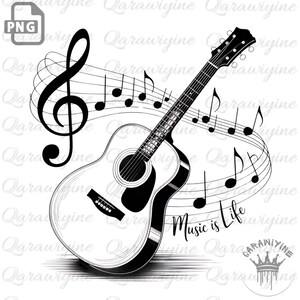 Rock Guitar Clipart: Acoustic & Electric Silhouette (PNG Digital Download