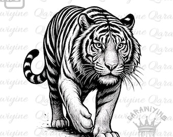 Tiger PNG-klippfil – Vandrande tiger Clipart, stor katt djungel Cricut-design för skjorta, affisch, maskot, sublimering