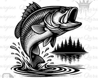 Forellenbarsch Angeln PNG: Springender Fisch Clipart (digitaler Download)