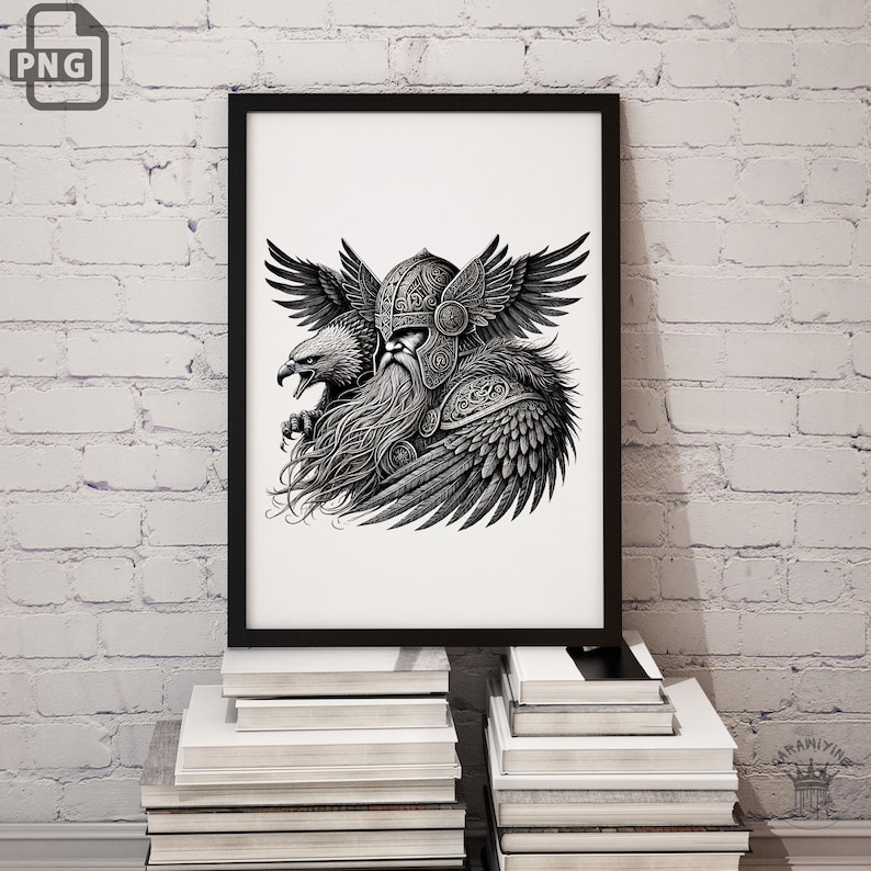 Odin Viking PNG: Helmet & Eagle Art Clipart (Digital Download)