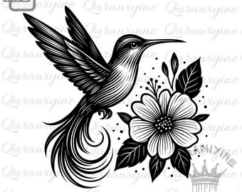 Hummingbird PNG Clipart: Floral Design for Prints & Shirts (Digital Download)