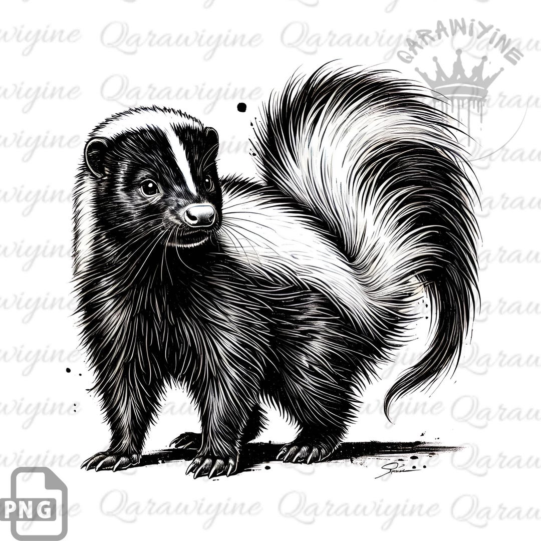 Funny Skunk Illustration: Monochrome Skunk Art (PNG Digital Download ...