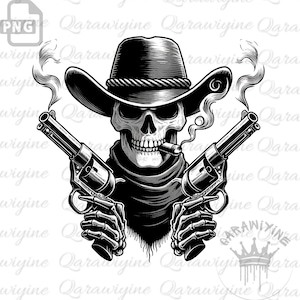 Cowboy Skull PNG | Western Skeleton Clipart | Skull Cowboy Hat Art | Skeleton Gunslinger Digital Download | Cowboy Skull Shirt Design