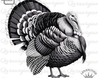 Woodland Turkey PNG: Wild Turkey Clipart, Thanksgiving Art (Digital Download