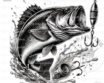 Großmaul Barsch Design: Angler Kunst (PNG Digital Download)