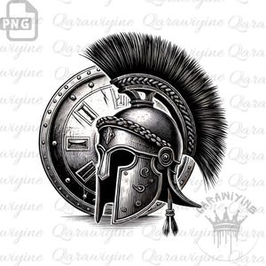 Spartan Helmet with Shield PNG – Warrior Clipart, Gladiator Helmet Art, Medieval Armor Digital Download