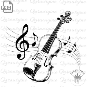 Clipart violon silhouette : notes de musique vectorielles (téléchargement numérique PNG