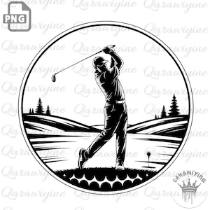 Swing de golf PNG: Silueta de golfista, diseño de taza y camiseta (descarga digital)