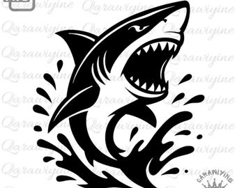 Great White Shark Clipart | Black and White PNG Vector (Instant Download)