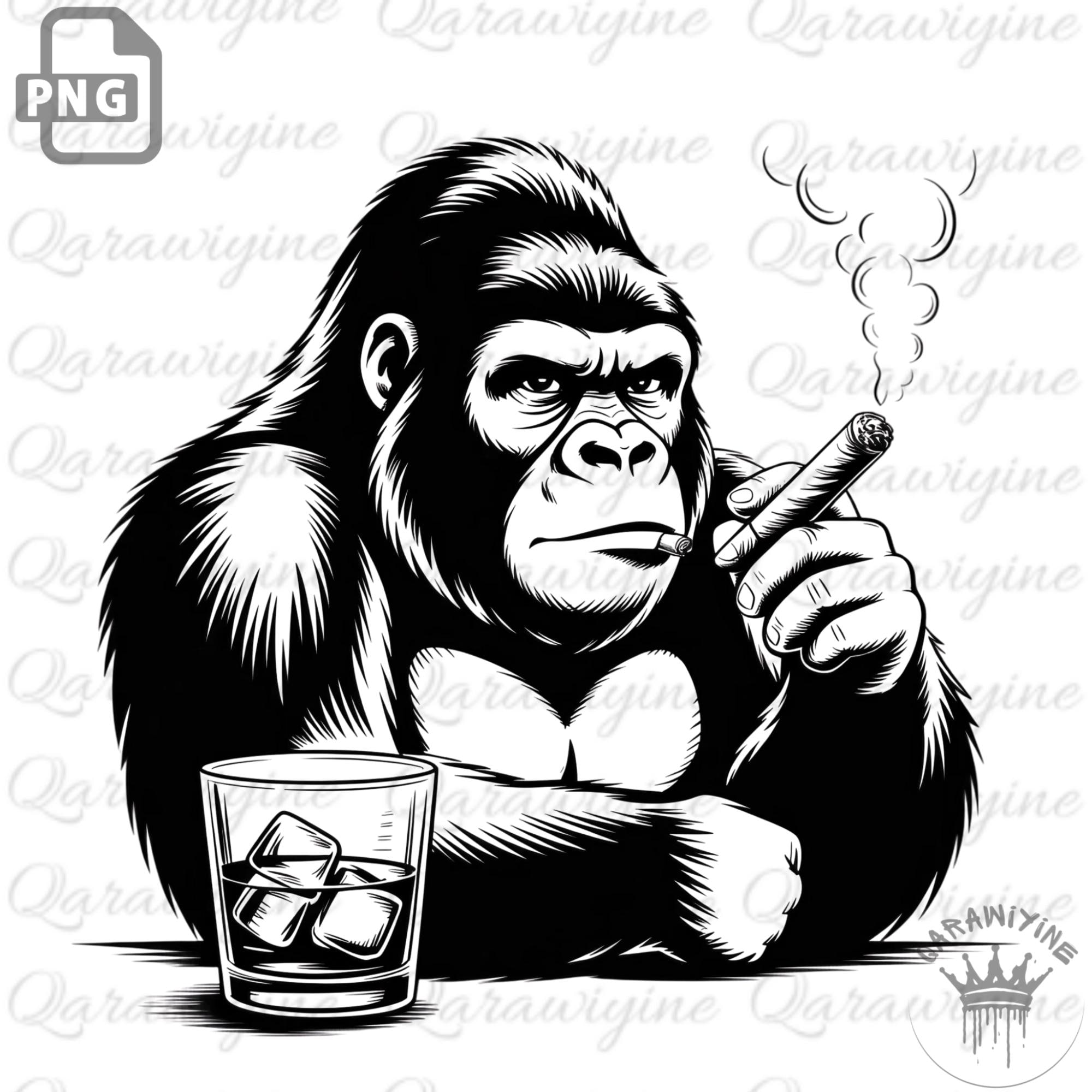 Gangsta Gorilla Smoking Cigar PNG Clipart, Whiskey Bar Tee Design (Digital  Download)