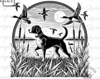 PNG de caza de patos labrador vintage: Clipart de perro camuflado (Descarga digital)