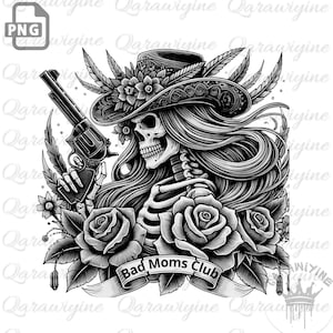 Bad Moms Club Skull Art with Floral Touch – overstimulated mom – bad mom club png – overstimulating png– moms club png – mom anxiety png