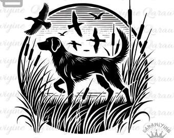 Silueta de perro cazando patos (PNG) (Descarga digital)