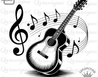 Guitar Silhouette Vector: Acoustic & Electric Guitar PNG Clipart (Digital Download