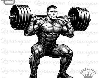 Bodybuilder PNG Clipart: Muscular Man Lifting Barbell (Digital Download)