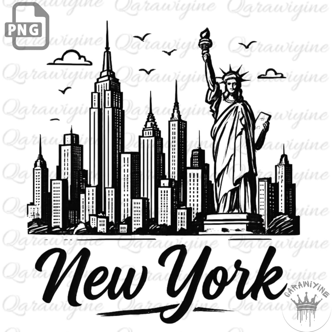 New York Skyline PNG: Statue of Liberty Vector Art (digital Download ...