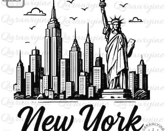 New York Skyline PNG: Statue of Liberty Vector Art (Digital Download)