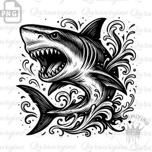Shark PNG – Great White Shark Clipart, Digital Shark Illustration, Oceanic Predator Art for Stickers and Designs
