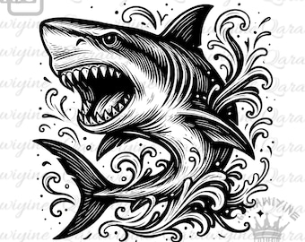 Shark PNG – Great White Shark Clipart, Digital Shark Illustration, Oceanic Predator Art for Stickers and Designs