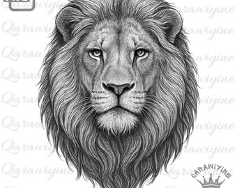 Majestätisk lejonhuvud i akvarell Clipart: Djungelns kung PNG (digital nedladdning)