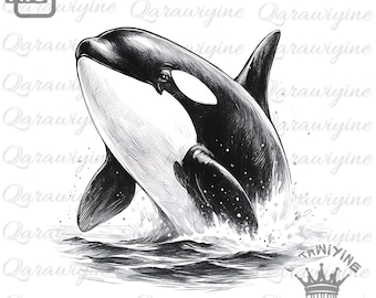 Orca Whale Clipart PNG: Ocean Silhouette Vector (Digital Download)