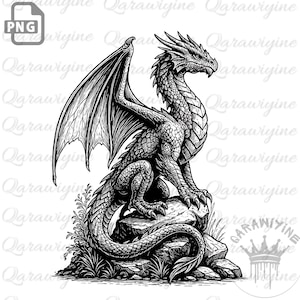 Fire Dragon Fantasy PNG – Elemental Dragons Clipart, Earth Dragon Watercolor, Fairytale Dragons, Fantasy Creatures, Dragon Graphics